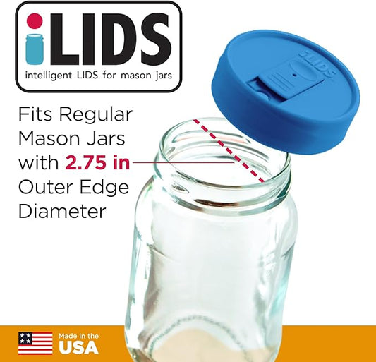 Mason Jar Drink Lid, Regular Mouth, Sky Blue, Pack of 2