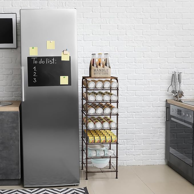 smusei Water Bottle Organizer 7 Tier Free Standing Water Bottle Storage Rack Metal Water Bottle Rack Shelf Large Capacity Bottled Water Holder Beverage Drink Stand for Kitchen Pantry Office, Brown