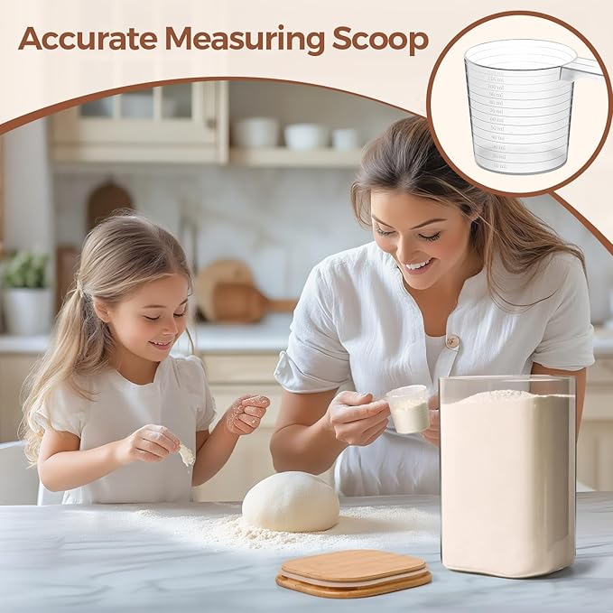 ComSaf 3.6 Qt Glass Food Storage Containers Set of 2, Large Storage Containers with Lids, Square Glass Jars with Lids, for Flour and Sugar, Cereal, Rice, Pasta, Oats, Coffee Beans