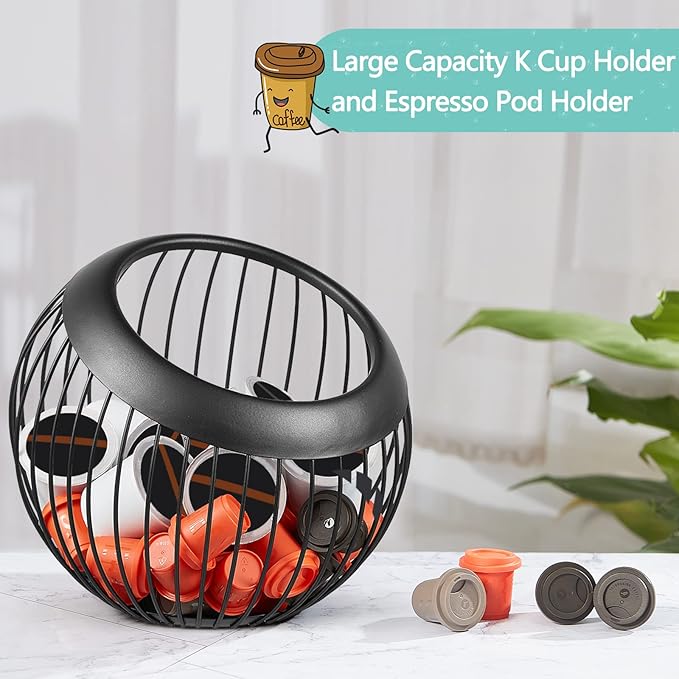 Patelai 2 Pieces Coffee Pods Holder Large Capacity Coffee Pod Baskets Stainless Steel Cup Organizer Sturdy for Espresso Capsule Pot Storage Metal Wire Fruit Bowl Snack Storage(Black)