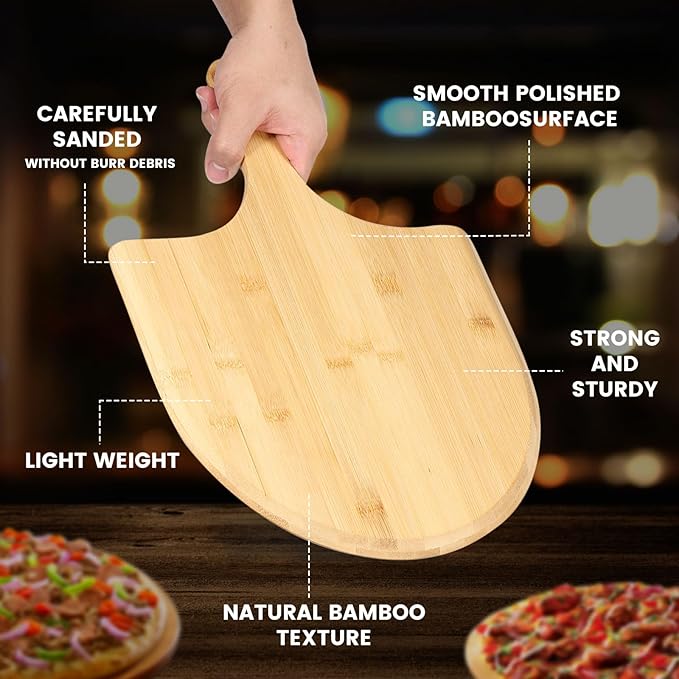 4Pack Natural Bamboo Pizza Spatula, Pizza Peel 11 Inch, Wooden Pizza Spatula Paddle Board for Home Pizza Cutting，Cheese, Bread,Fruit,Vegetable Oragaznie (4)
