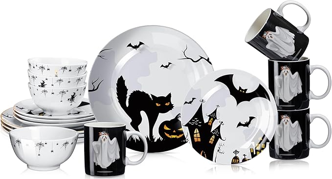 16 Pcs Halloween Dishes Dinnerware Set Serve 4