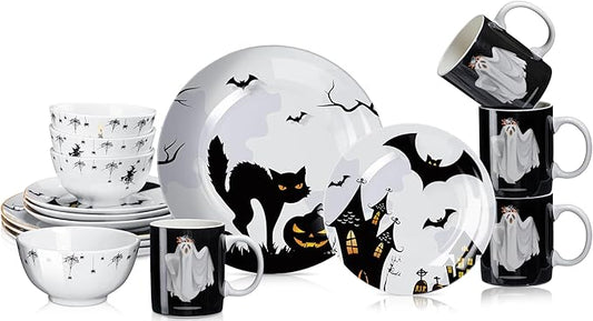 16 Pcs Halloween Dishes Dinnerware Set Serve 4