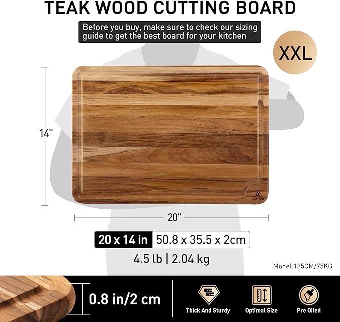 Extra Large Teak Wood Cutting Board 20inch for Kitchen Non Slip Feet Over Sink Butcher Block Chopping Board Nice Solid Thick Wooden Juice Groove Big Xl XXl large Best Hardwood Kitchen Counter Organic