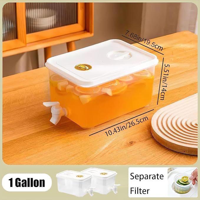 Beverage Drink Dispenser for Fridge, Plastic Beverage Dispenser with Spigot，Juice Container Sealed with Filter Screen，Cold Hot Drink Jug for Christmas Party Supplies (4PCS 1Gallon 2Gallon)