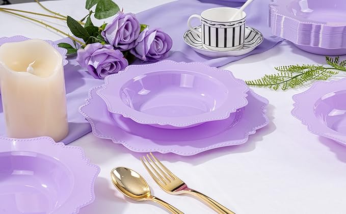 COLOSUS 60 Pack Lavender Purple Plastic Bowls, 12 oz Disposable Soup Bowls, Premium Plastic Dessert Bowls,Heavy-duty Salad Bowl for Party, Wedding, Dinner, Christmas, Thanksgiving, and Catering