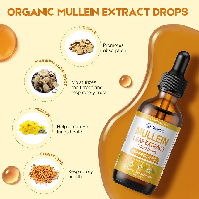 Mullein Drops for lungs Cleanse - Cordyceps, marshmallow root & Licorice Root Extract, Respiratory Herbal Supplement with Mullein Leaf extract for Immune Support & Bronchial Cleanse, 4 Fl Oz 2 Pack