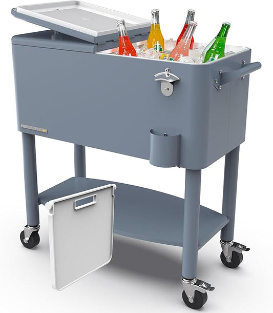 Permasteel 80 Quart Party Cooler, Rolling Ice Chest with Wheels and Handles for Indoor Outdoor Patio