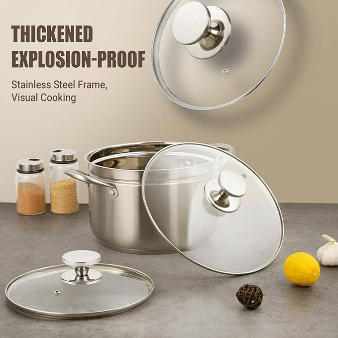 9 Inch Pan Lid for Frying Pan, Skillet, 4mm Clear Tempered Glass, Compatible with Dishwasher and Ovens