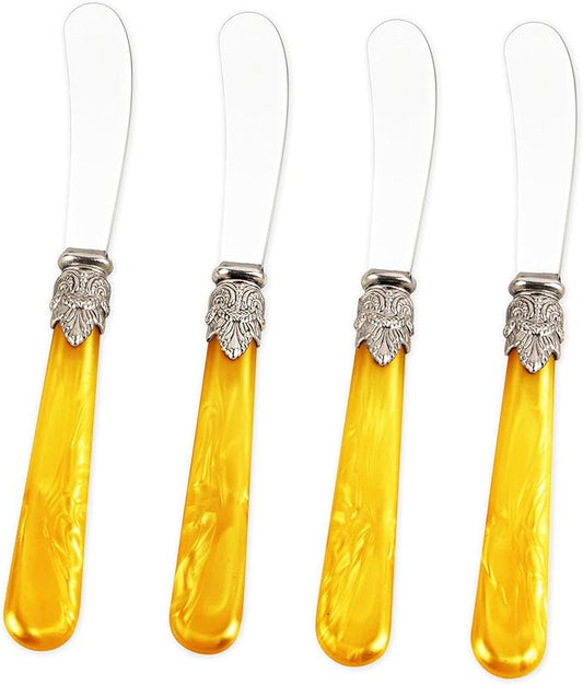 REVERIE Collection 4-piece Stainless Steel Butter Spreader Cheese Knife, Giftable Butter Knives set, Bread Knife set (Yellow)