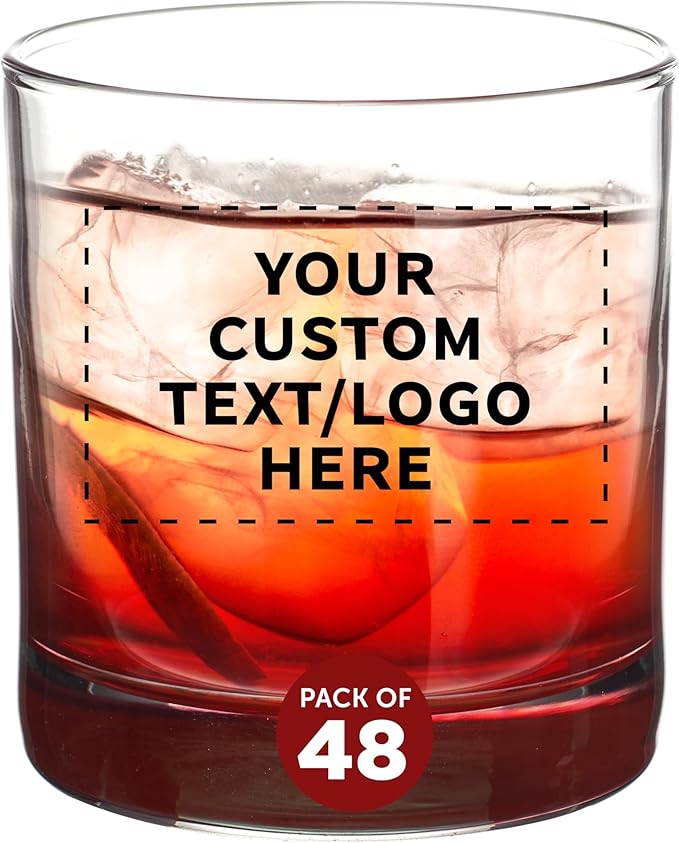 Custom Lexington Rocks Whiskey Glass 10.5 oz, Set of 48, Personalized Bulk Pack - Perfect for Scotch, Bourbon, Whiskey, Cocktail - Red
