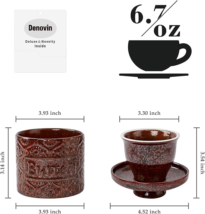 Butter Crock, Ceramic French Butter Dish with Lid for Countertop, Butter Keeper with Water Line for Fresh Spreadable Butter (Vintage Red)