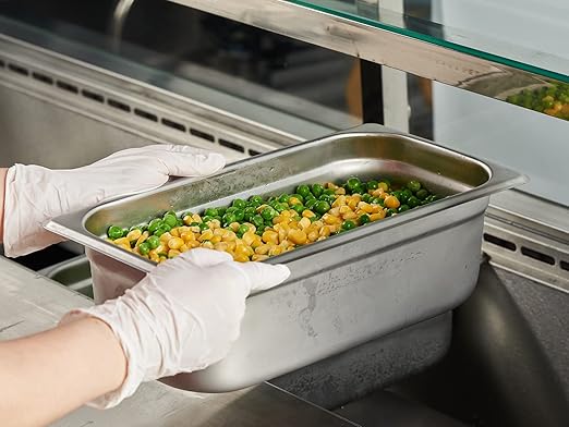 CURTA 6 Pack Anti-Jam Hotel Pans, 1/3 Size 4 Inch Deep, NSF Commercial 18/8 Stainless Steel Chafing Steam Table Pan, Catering Storage Metal Food Pan