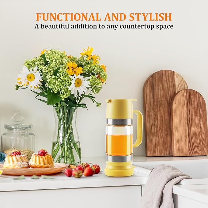 Aelga Glass Honey Dispenser Pot, No Drip 9 OZ Honey Jar with Handle, Syrup Dispenser for Coffee or Tea, Yellow