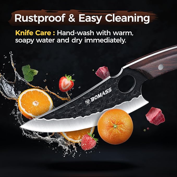 Butcher Knife Meat Cleaver Knife, Hand Forged Japanese Knife Set of 3, High Carbon Kitchen Knife & Serbian Chef Knife & Boning Knife for Meat Cutting, Outdoor Cooking BBQ Camping Gift for Men