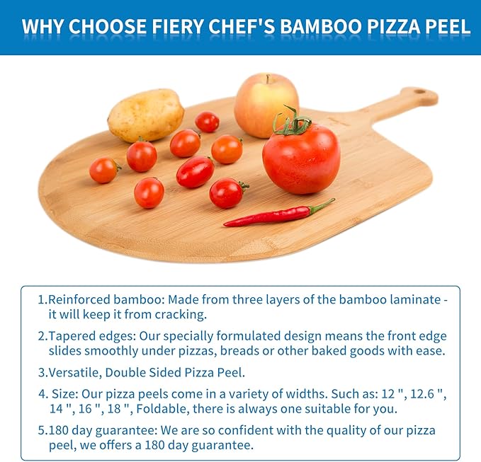14” Bamboo Pizza Peel - Lightweight Smooth Wooden Pizza Paddle and Pizza Cutting Board with 8 Slice Grooves, Outdoor Pizza Oven Accessories, 21.6 Inch x 14 Inch