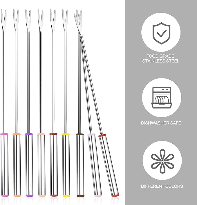 15pcs 9.6 Inch Fondue Sticks Stainless Steel Barbecue Forks with Heat Resistant Handle for Roast Meat Chocolate Dessert Cheese Marshmallows