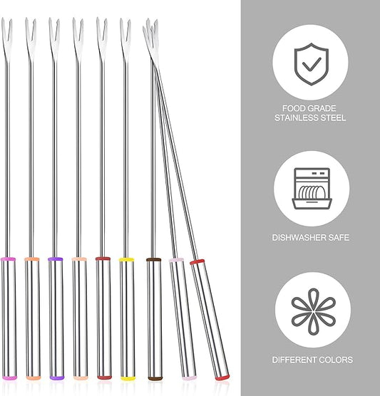 15pcs 9.6 Inch Fondue Sticks Stainless Steel Barbecue Forks with Heat Resistant Handle for Roast Meat Chocolate Dessert Cheese Marshmallows