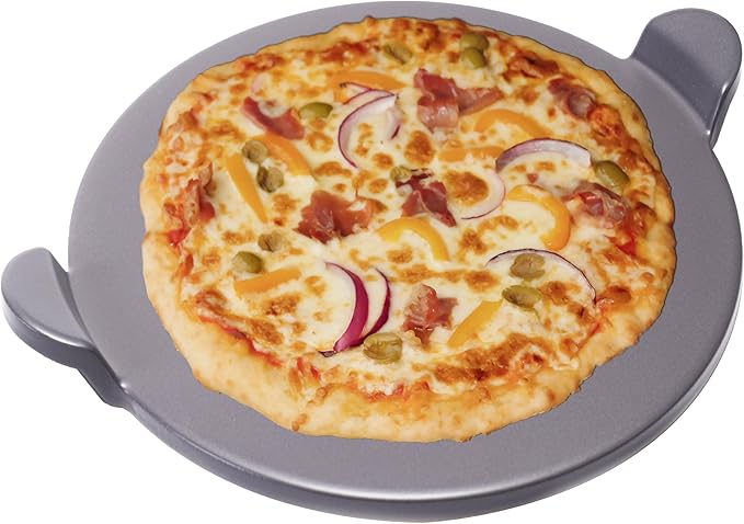 Old Stone Pizza Kitchen Glazed Round Pizza Stone with Handles for Oven and Grill, 15 inch