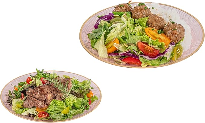 Restaurantware Plastic Plates 200 Pcs 7.13" and 10" Combo Gold Rimmed Plate Set Disposable Heavy-Duty Pink Translucent Rippled Plastic Dinner Servers for Party, Weddings, Salads, Desserts