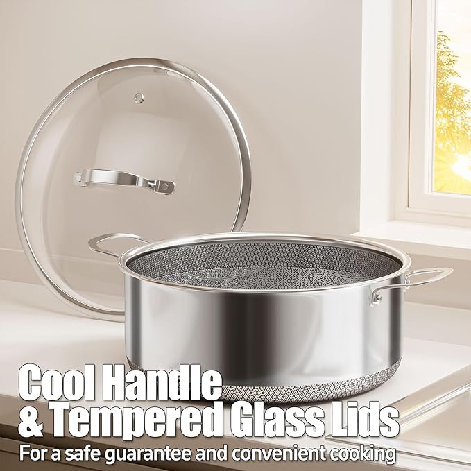 6 QT Stainless Steel Stock Pot with Lid, 10-inch Sauce Pan Induction Cookware, PFOA Free 5-Ply Simmer Pot with Non Stick Coating, Dual Ear Handles Cooking Pot Oven & Dishwasher Safe Easy to Clean