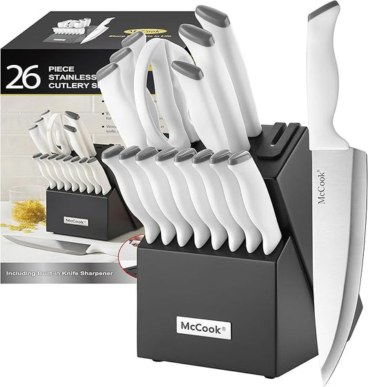 McCook® Knife Sets, German Stainless Steel Kitchen Knife Block Sets with Built-in Sharpener