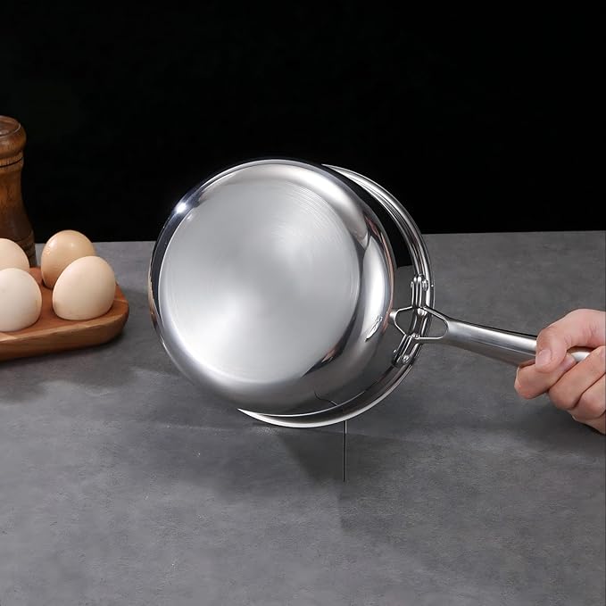 3QT Tri-Ply Stainless Steel Saucepan with Lid, Induction & Gas Compatible Cooking Pot, Mirror Finish Small Soup Pan for Milk, Sauce & Everyday Cooking, Dishwasher Safe