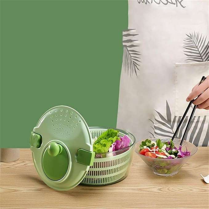 Salad Spinner With Drain, Vegetable Dryer, Rotary Veggie Washer, Kitchen Tool, Fruit Washer, Pasta and Fries Spinner, Hand Dehydrator Green
