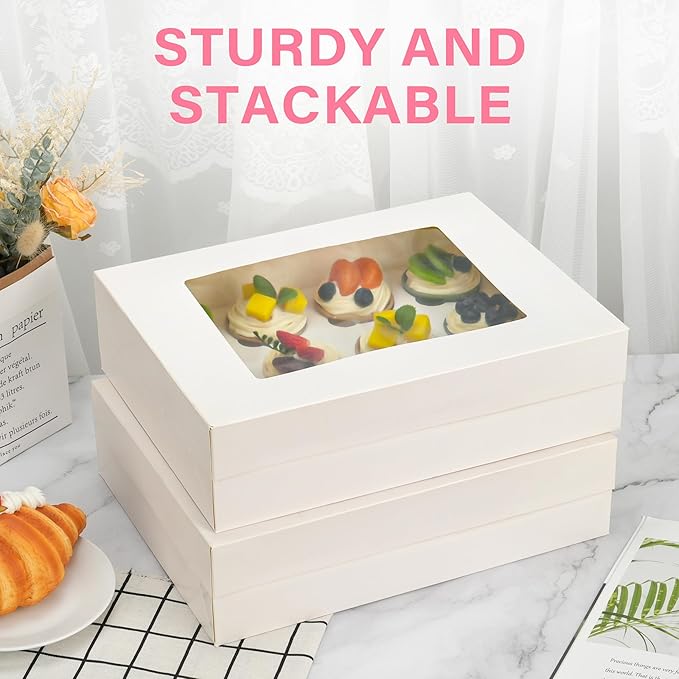 LotFancy Cupcake Boxes 12 Count, 8 Pack, Pre-Folded Cupcake Carrier with Window Holding 96 Cupcakes, Food Grade Cupcake Holders, Disposable Pastry Boxes for Birthday Holiday Party, White