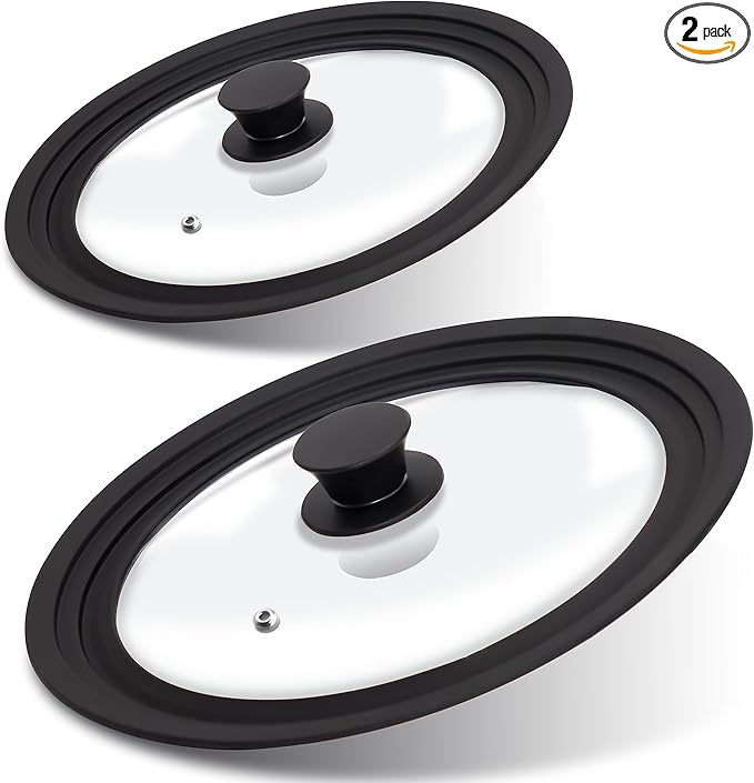 Tempered Glass Lid Set of 2 - Universal Lids with Heat Resistant Silicone Rim for Pots, Pans and Skillets - Pan Cover Replacement Lids Fit 7", 8" & 9" and 10", 11" & 12" Diameter Cookware