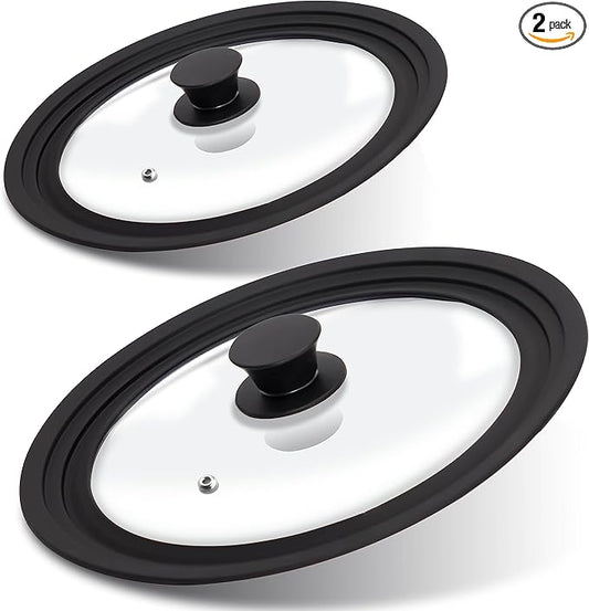 Tempered Glass Lid Set of 2 - Universal Lids with Heat Resistant Silicone Rim for Pots, Pans and Skillets - Pan Cover Replacement Lids Fit 7", 8" & 9" and 10", 11" & 12" Diameter Cookware