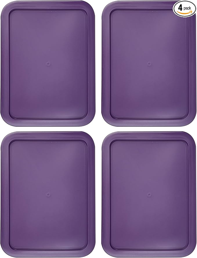 Replacement Lids for Pyrex 3-Cup Glass Food Storage Container Bowls, (7.75 x 5.75-Inch) Plastic Rectangle Lids Covers fits Pyrex 7210-PC, Airtight & Leakproof (4-Pack, Purple)