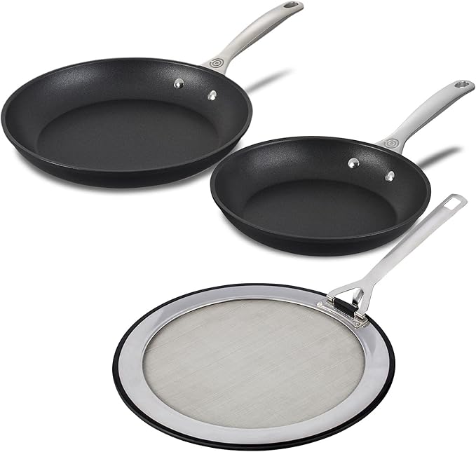Le Creuset Toughened Nonstick Frypan (9.5 In. & 11 In.) with Splatter Guard Bundle