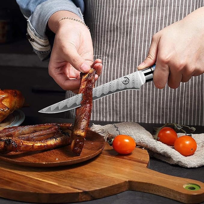 6-Inch Boning Knife, VG10 Damascus Steel Core, Ultra-Sharp Fillet Knife for Fish & Meat Cutting, Ergonomic Blue Resin & Wood Handle, Ideal Gift for Chefs and Cooking Lovers