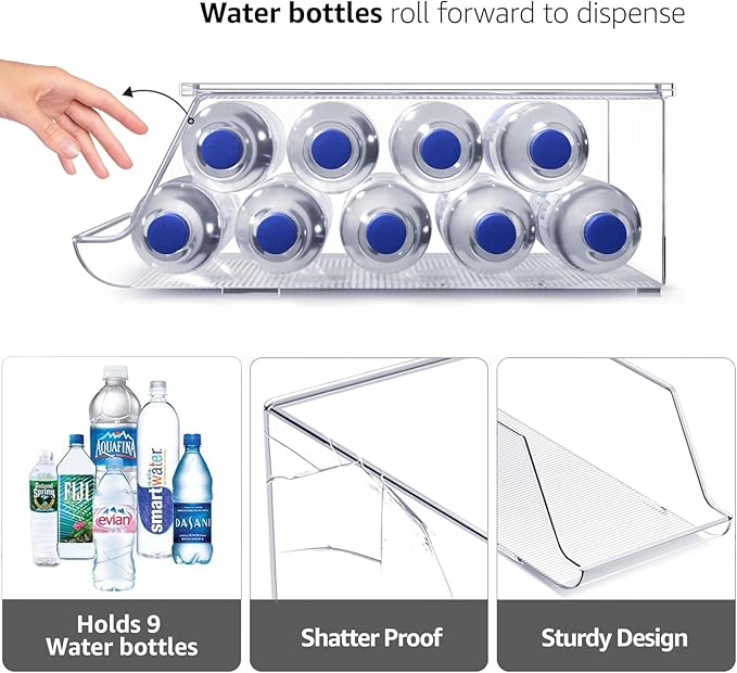 Sorbus Water Bottle Organizer for Fridge with Lid – Holds 9 Bottles – Stackable Drink Organizer for Refrigerator, Pantry, or Countertop – Clear BPA-Free Plastic Bottle Storage Holder