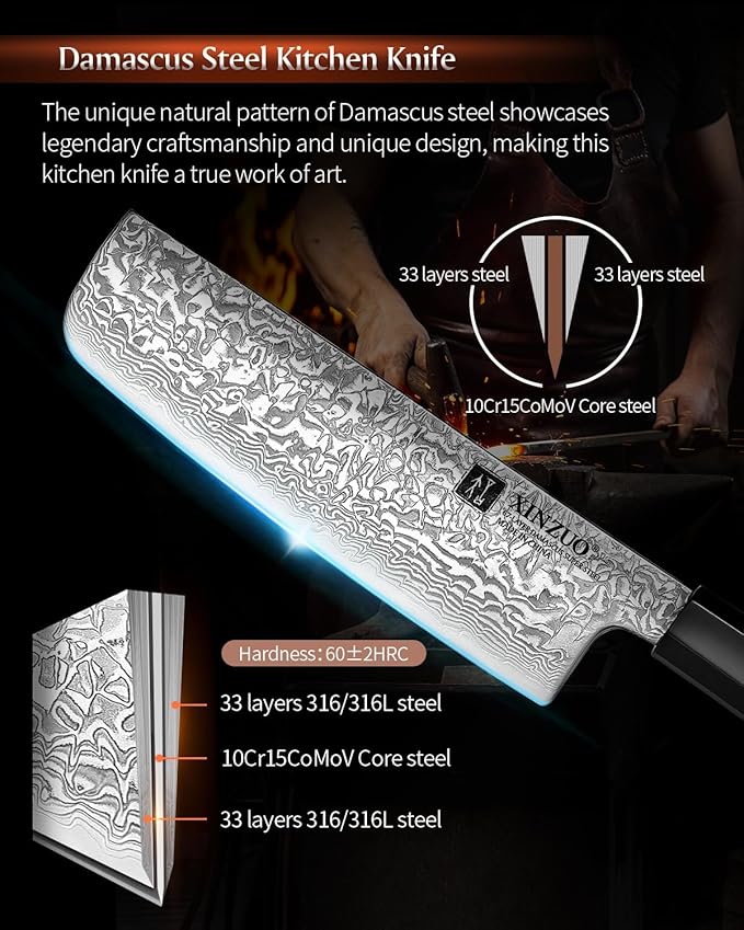 XINZUO 7 Inch Nakiri Knife, 67 Layers Damascus Steel, Professional Meat Cleaver Knife for Chefs Home Cooking,Ultra Sharp, Chopping Knife with Olive Wood Octagonal Handle