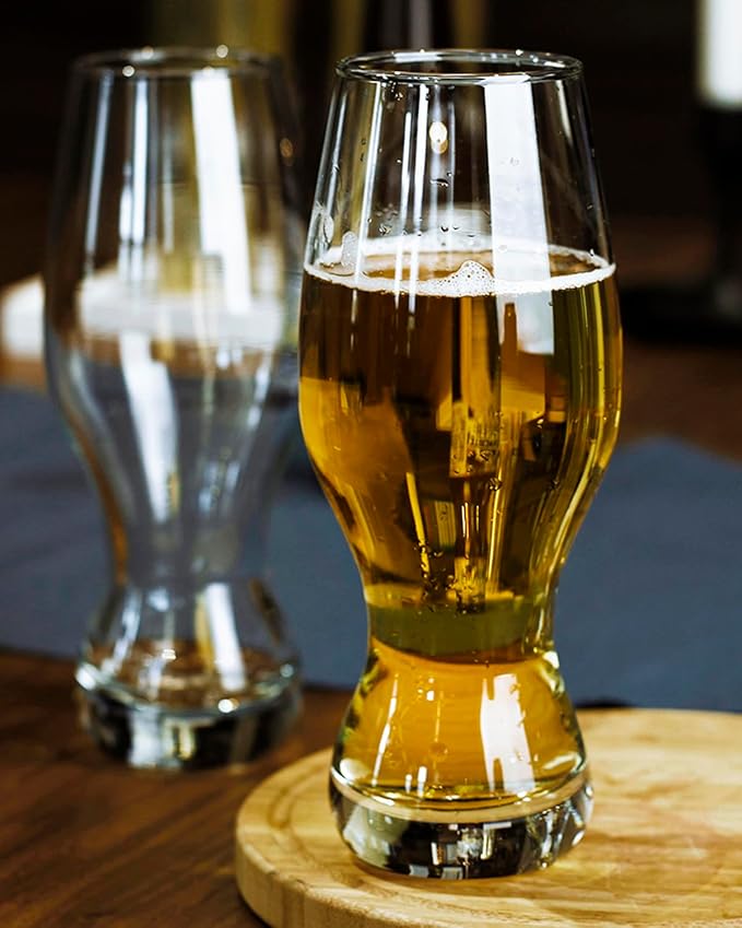 LUXU IPA Beer Glasses(Set of 4),16 oz Pilsner Beer Glasses,Craft Beer Bar Glasses,Lead-free Drinking Glasses,Ideal Gifts for Lager,Ale or Craft Beer Lovers-Crystal Clear