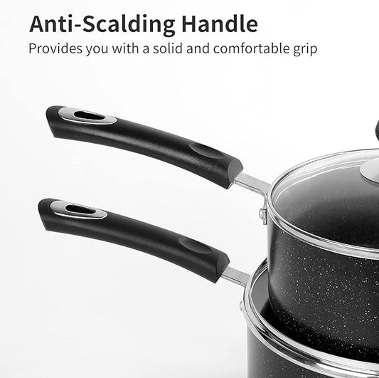 Nonstick Saucepan Set - 2 Quart and 3 Quart,Ultra Non Stick Sauce Pan Small Pot with Glass Lid,Great for Home Kitchen Restaurant,Black
