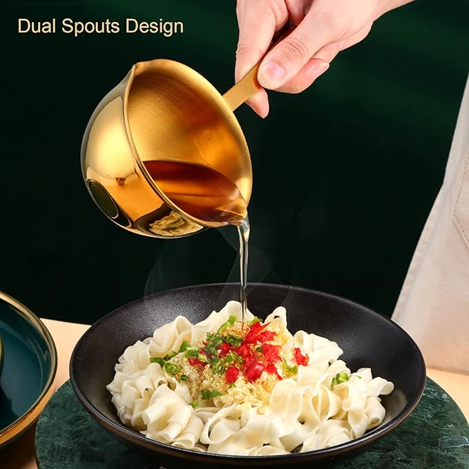 Mini Butter Warmer Pot, 6.7oz/200ml Stainless Steel Saucepan with Dual Pour Spouts 3-Layer Composite Base for Melting Butter Heating Milk Chocolate Coffee Tea Home Kitchen Cooking(Gold)