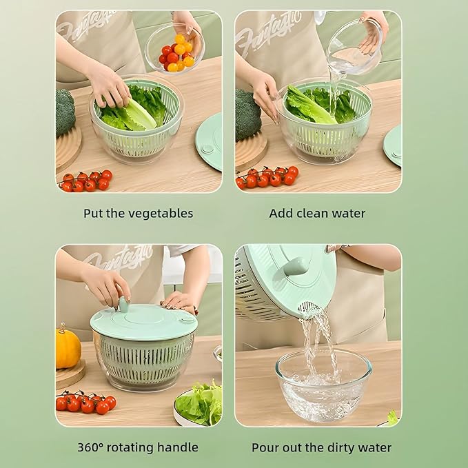 Large Salad Spinner and Slicer - 5.3 Qt, Grater with Container and Lid & Kitchen Gadget set, Vegetable Dryer Grater, with Fruits Wash Bowl, with Slicer and Shredder (Light Green)