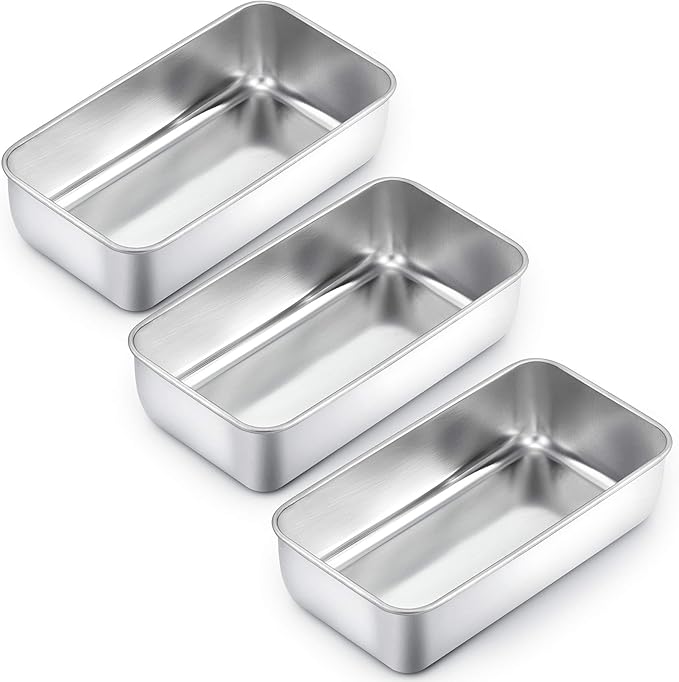 TeamFar Loaf Pan Set of 3, 9 x 5 Inch Bread Loaf Meatloaf Pan Stainless Steel for Baking Bread Cake Toast Brownies, Healthy & Sturdy, Oven & Dishwasher Safe