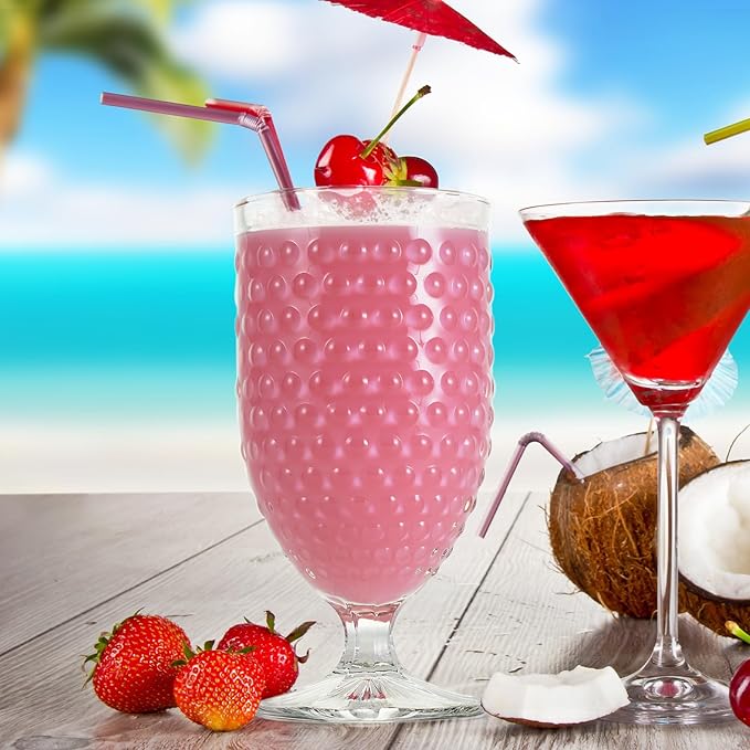 Hobnail Glass Goblets 16.9 Oz, Stemmed Water Glasses, Iced Tea Goblets, Vintage Drinking Glasses for Beverages, Set of 4 (Clear)