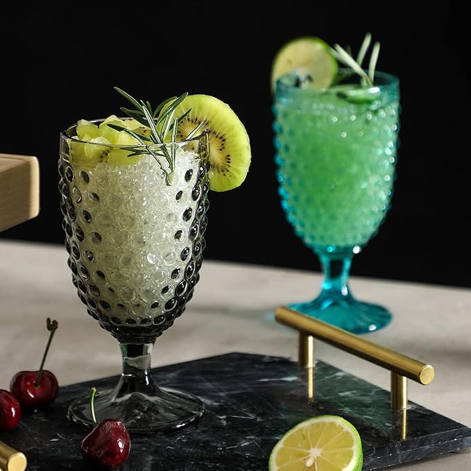 G Hobnail Iced Tea Beverage Goblets 13 oz. set of 6 Premiun Glass Set for Wine Soda Juice Water Perfect for Dinner Parties Bars Restaurants Everyday use (Multicolor, Goblet)