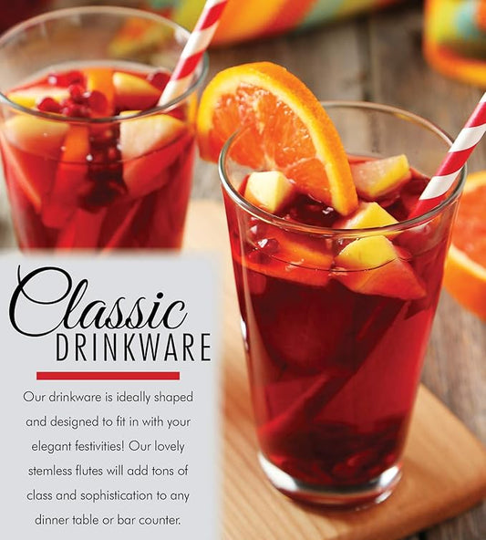 Pint Beer Glasses Set of 6 – 16 oz Tall Clear Drinking Glasses and All Purpose Tumblers – Heavy Base Cocktail, Water, Juice Glass – Pub Style Design For Home Dining, Bars, and Parties