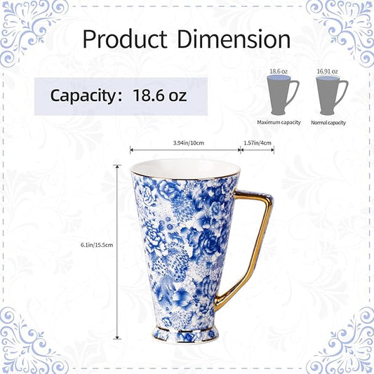 KAMMAK Ceramic Coffee Mugs 20 oz Tall Porcelain Coffee Cups Set of 2 Large Tea Mugs with Handle Vintage Tea Cups Cappuccino Mug for Latte, Espresso, Americano, breakfast cereal, Hot Cocoa, Drinks