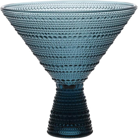 Fortessa Jupiter Beaded Hobnail Glass, 11.5 Ounce Martini (Set of 4), Cornflower Blue