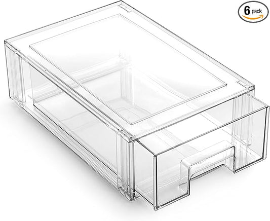 BINO | Stackable Plastic Storage Drawers, Small - 6 Pack | THE CRATE COLLECTION | Multi-Use Storage Bins with Drawers | BPA-Free | Pantry Organization | Home Organization | Fridge Organizer