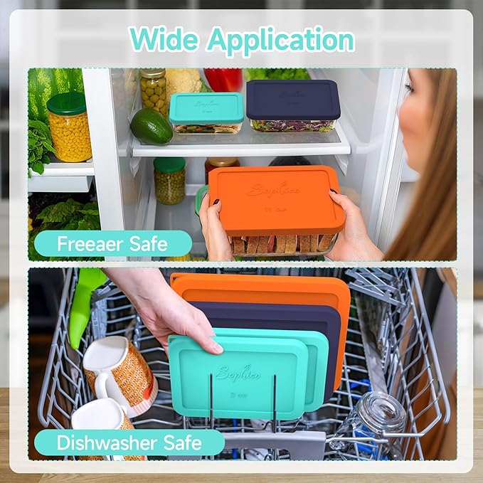 Sophico Rectangle Silicone Storage Cover Lids Replacement for Anchor Hocking and Pyrex Glass Bowls (Container not Included) (MIX-4 PACK)