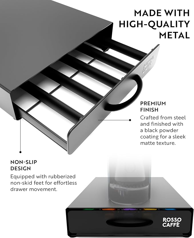 ROSSO CAFFÈ - Coffee Capsule Drawer Organizer, Holds Up to 45 capsules, Space-Saving Storage, Sleek Countertop Design