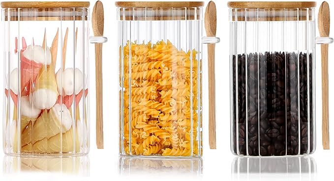 25 FL OZ Airtight Glass Jars with Bamboo Spoons Lids Overnight Oats Container Decorative Coffee Bar Food Storage Jar Cereal Nuts Salts Coffee Tea Flour Sugar Container Spice Jars